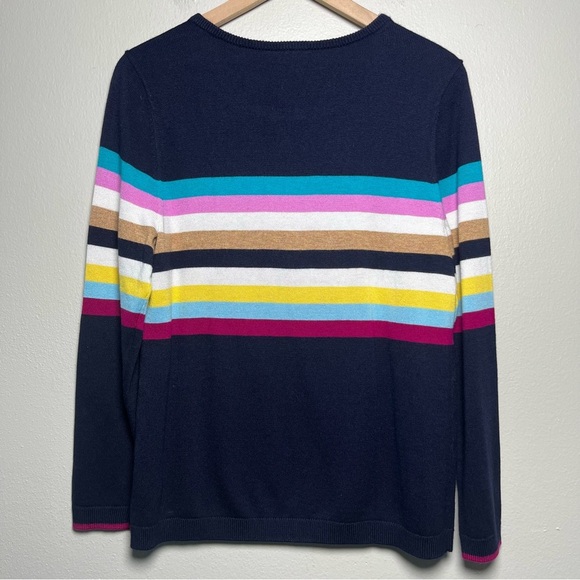 NEW‎ Talbots Women Sweater Large Petite Navy Blue Stripe Multicolor Nautical - Picture 12 of 13
